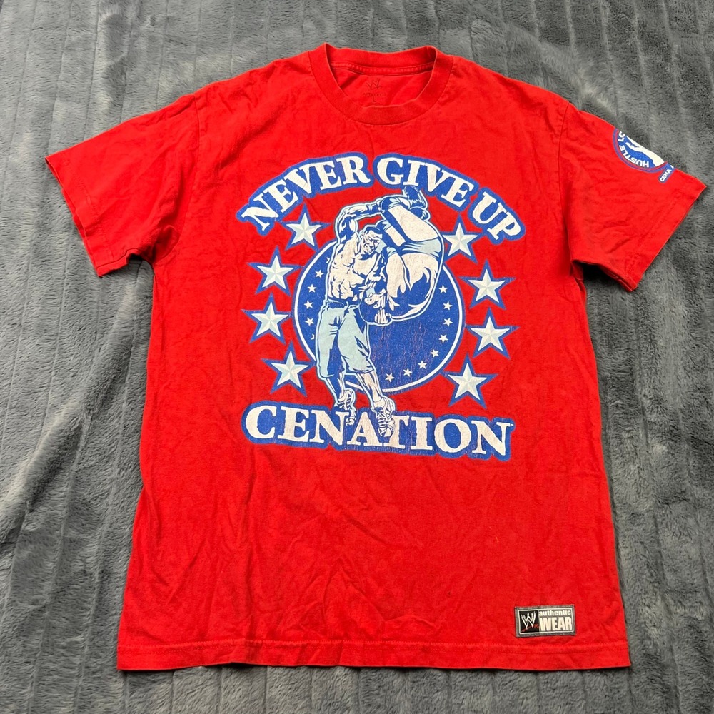 WWE John Cena Never Give Up Cenation Red Graphic T-Shirt Mens Large UCME